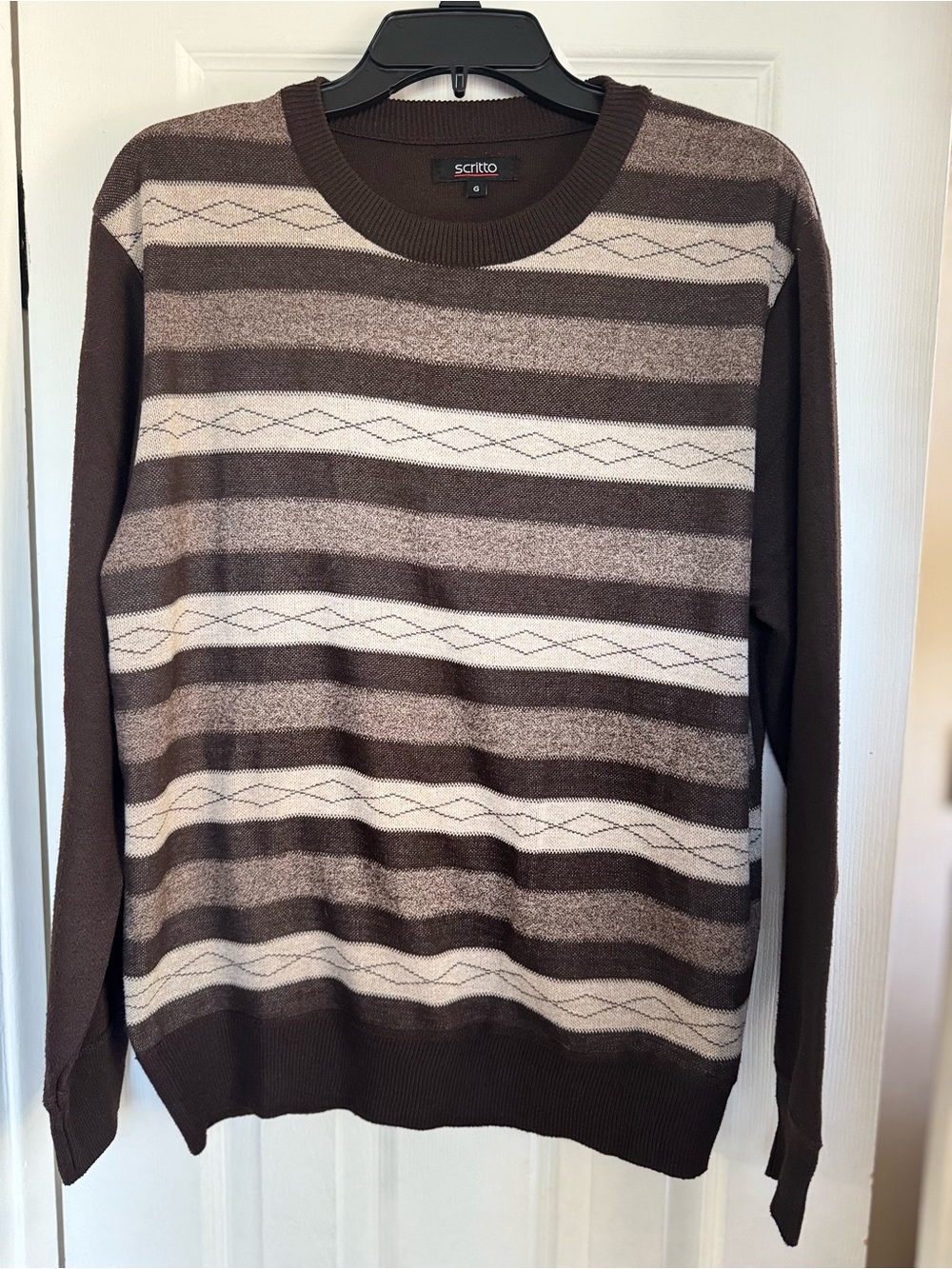 Brown & Cream Striped Crewneck Sweater